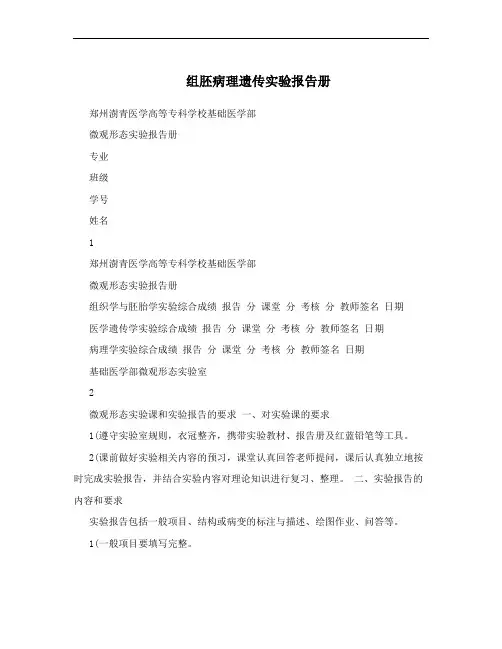 组胚病理遗传实验报告册