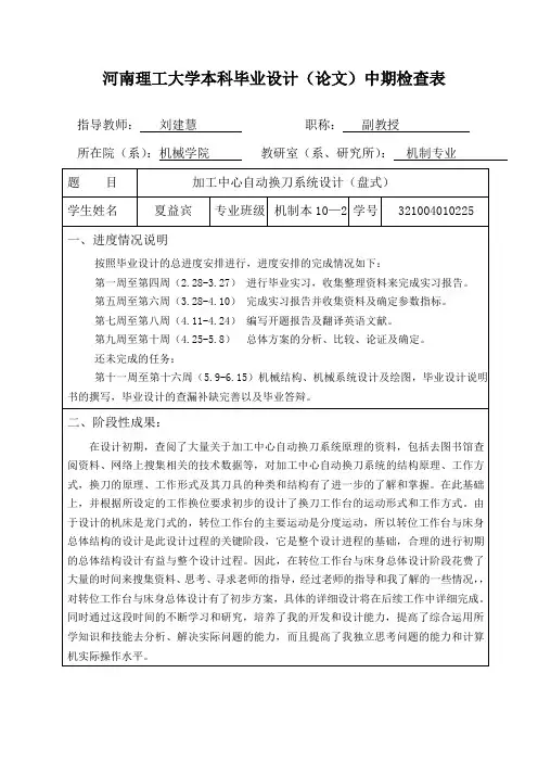 毕业设计中期检查表
