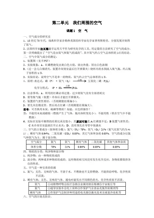 【精华】人教版初三化学第二章知识点总结加必备练习题