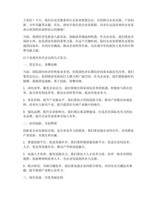 企业家联盟会议发言稿
