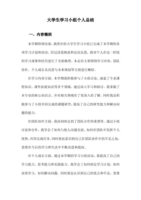 大学生学习小组个人总结
