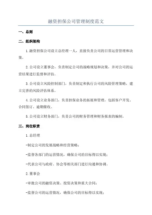 融资担保公司管理制度范文