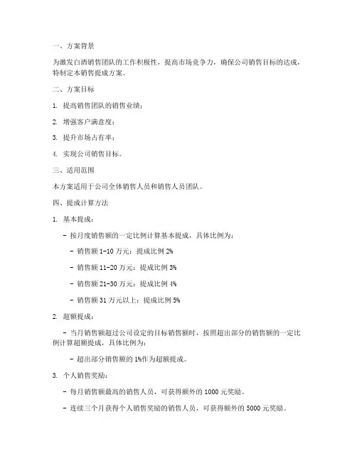 白酒业销售提成方案
