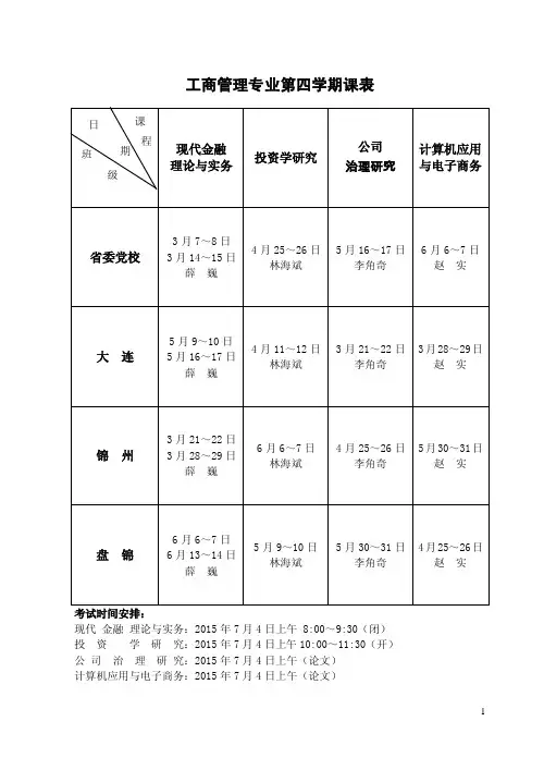 工商管理专业第四学期课表