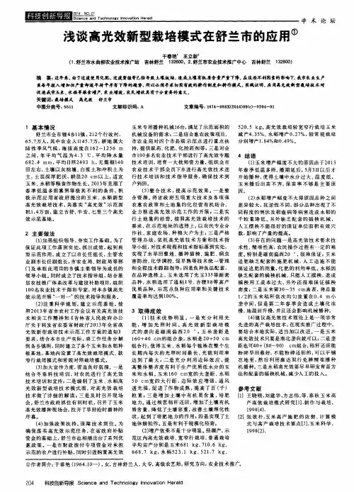 浅谈高光效新型栽培模式在舒兰市的应用