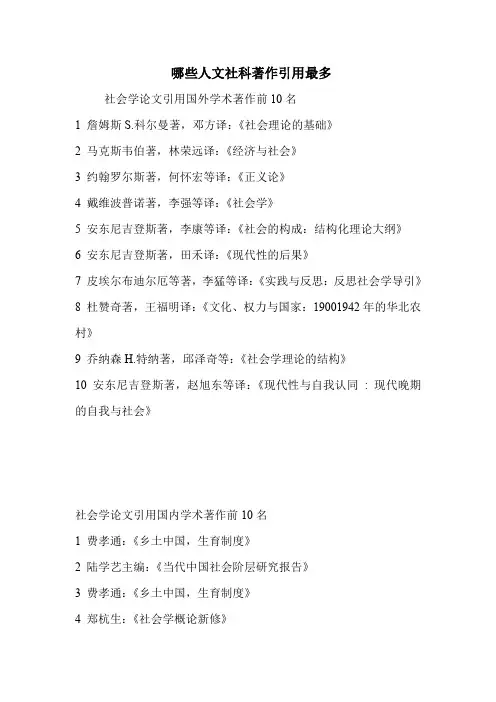 哪些人文社科著作引用最多