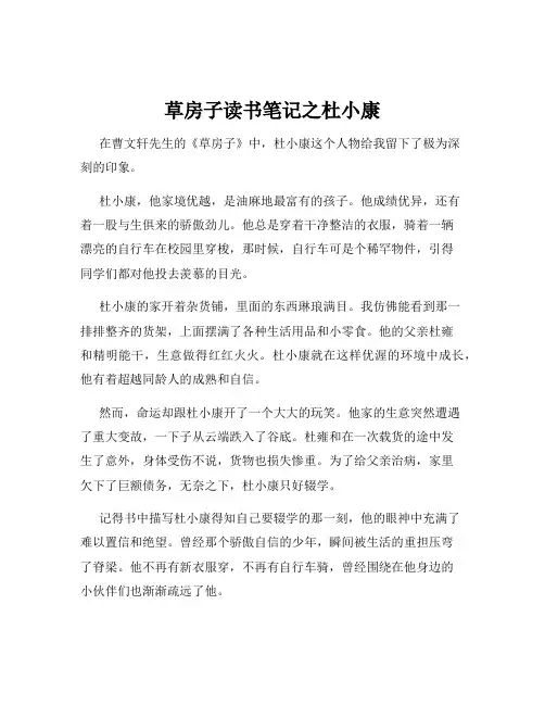 草房子读书笔记之杜小康