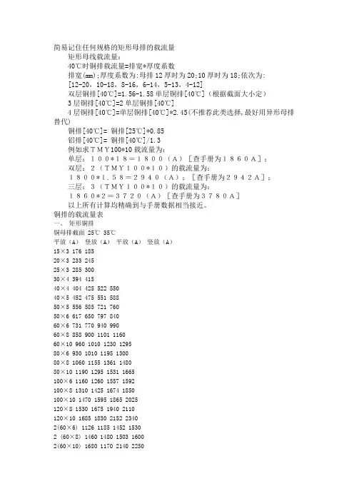 母排的载流量计算