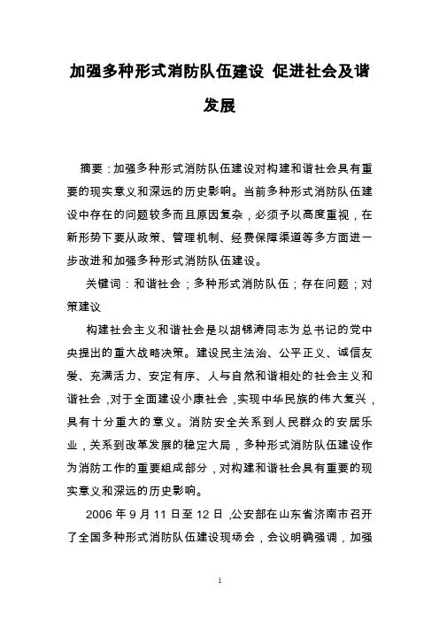 加强多种形式消防队伍建设促进社会及谐发展
