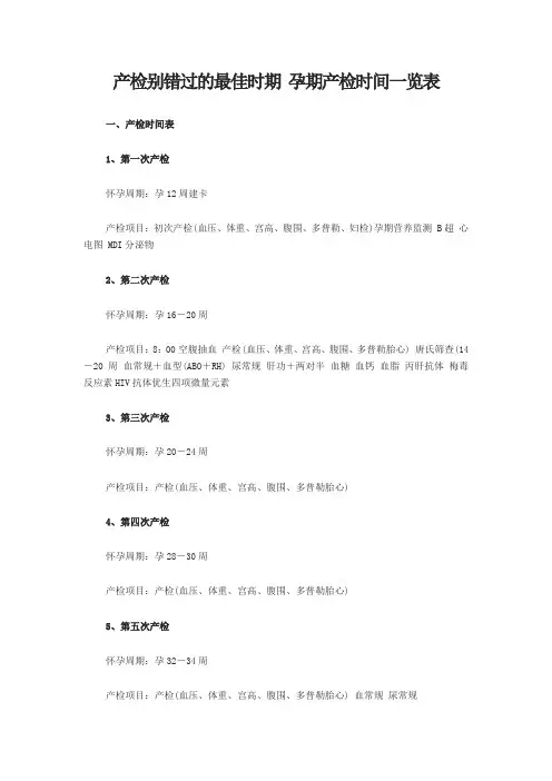 产检别错过的最佳时期 孕期产检时间一览表