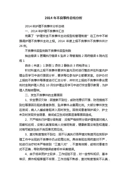 2014年不良事件总结分析