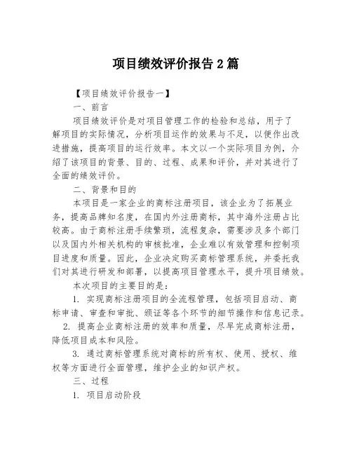 项目绩效评价报告2篇