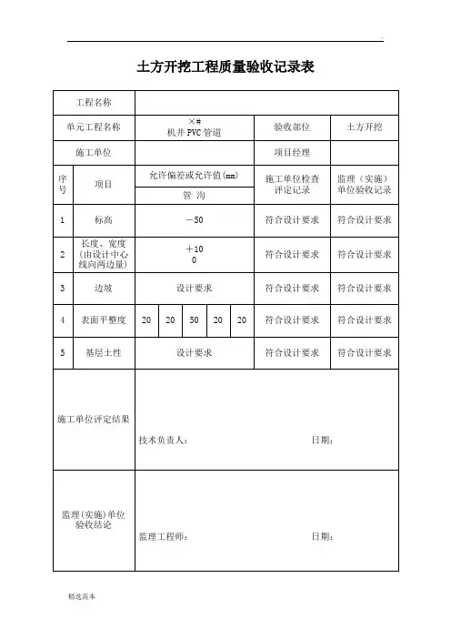 土方开挖工程质量验收记录表