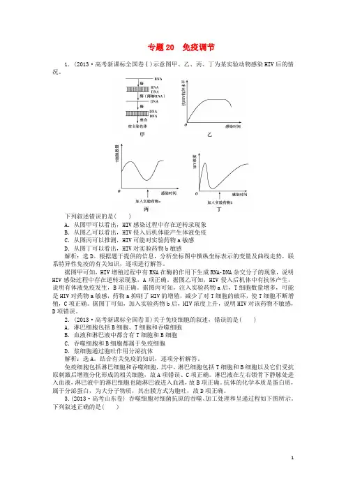 高考生物二轮复习专题集训 第七单元 专题20 免疫调节(均为高考真题)