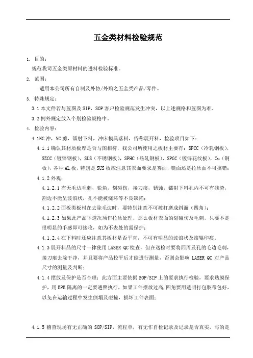 五金类材料检验规范