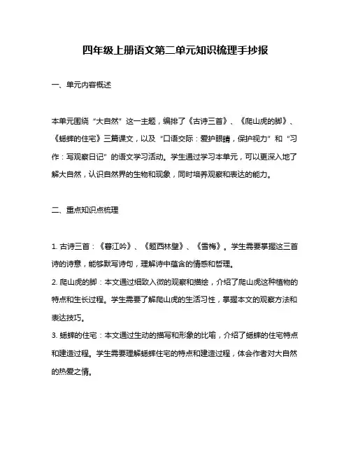 四年级上册语文第二单元知识梳理手抄报