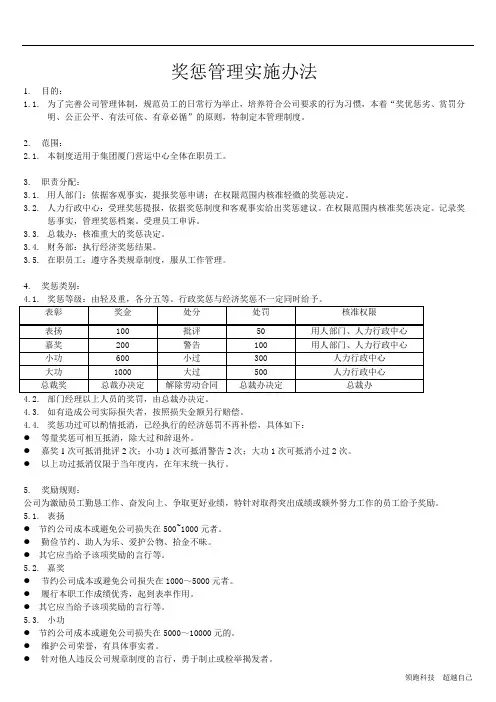 奖惩管理实施办法