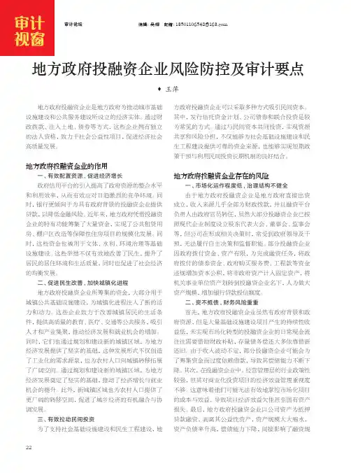 地方政府投融资企业风险防控及审计要点