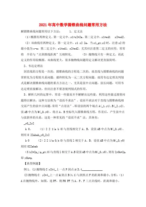2021年高中数学圆锥曲线问题常用方法