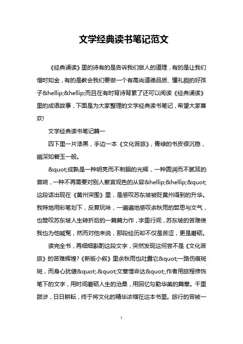 文学经典读书笔记范文