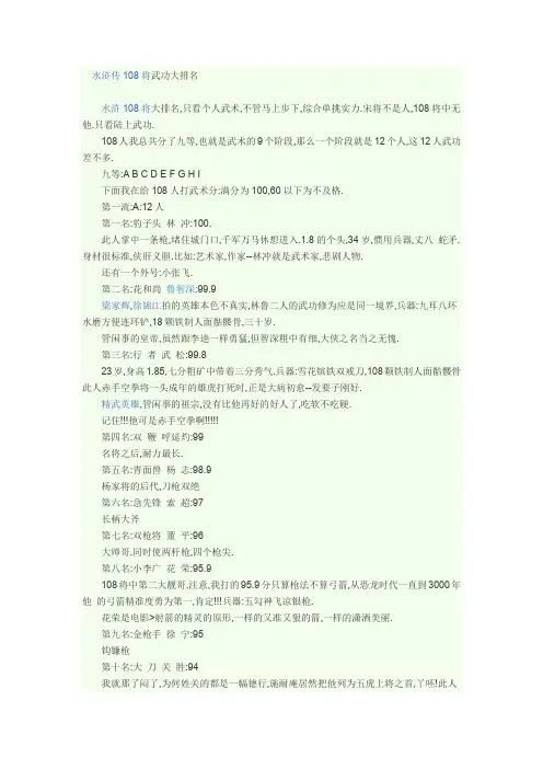 梁山好汉武功排名分析