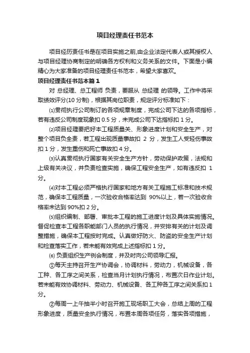 项目经理责任书范本