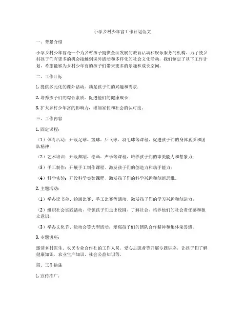 小学乡村少年宫工作计划范文