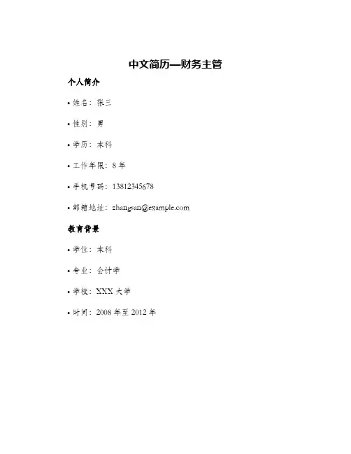 2024年中文简历—财务主管