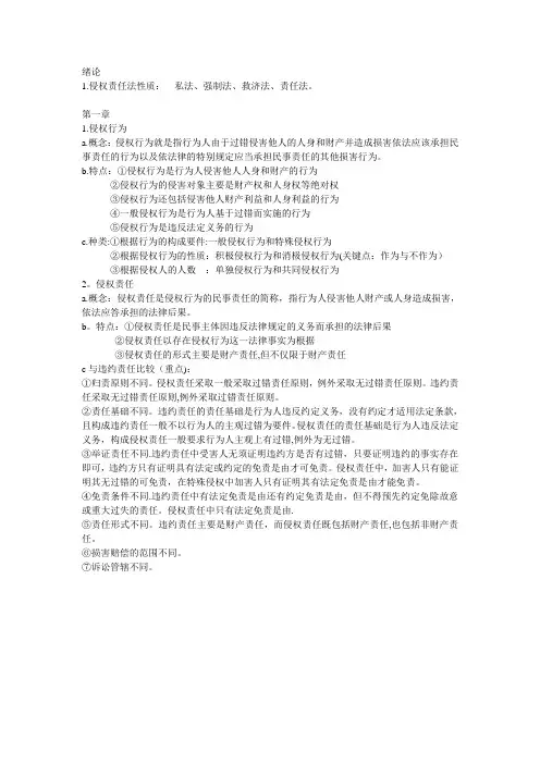 侵权责任法重点整理