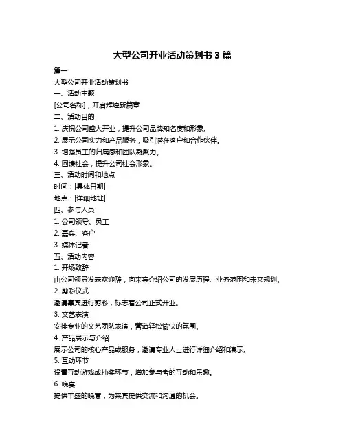 大型公司开业活动策划书3篇