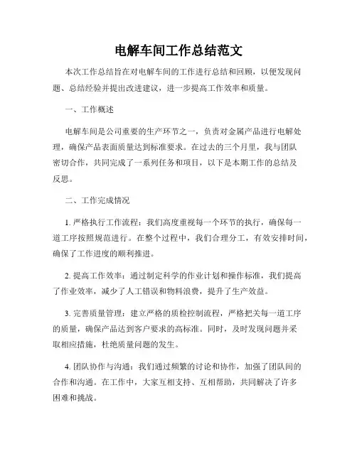 电解车间工作总结范文
