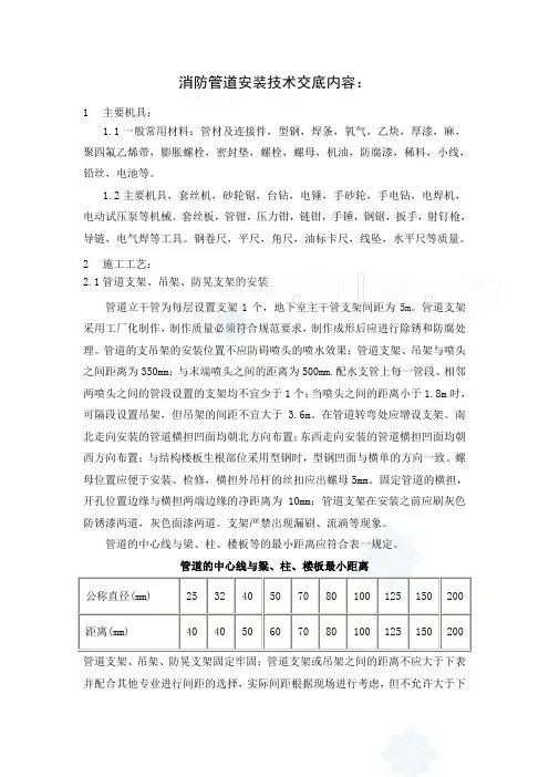 消防管道安装技术交底内容
