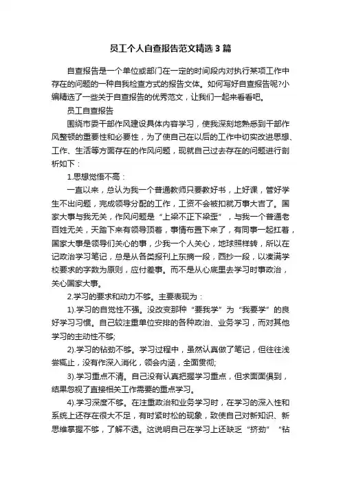 员工个人自查报告范文精选3篇