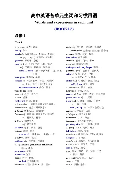 人教版 高中英语 词汇表(M1-M8)