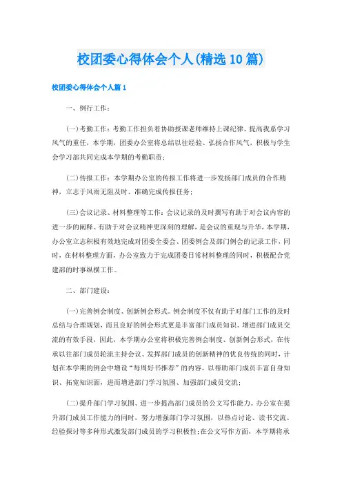 校团委心得体会个人(精选10篇)