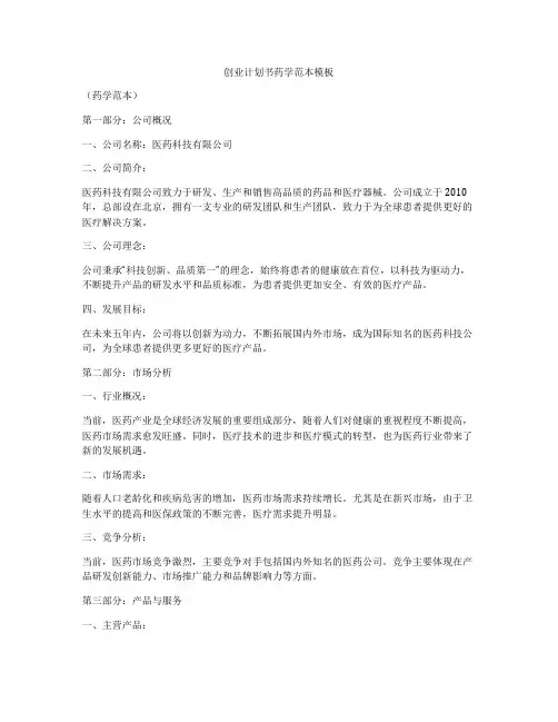 创业计划书药学范本模板