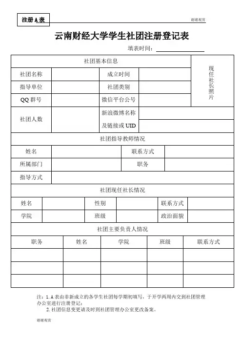 云南财经大学学生社团注册登记表.doc