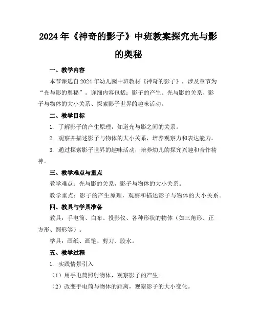 2024年《神奇的影子》中班教案探究光与影的奥秘