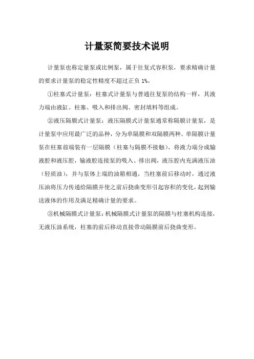 计量泵简要技术说明
