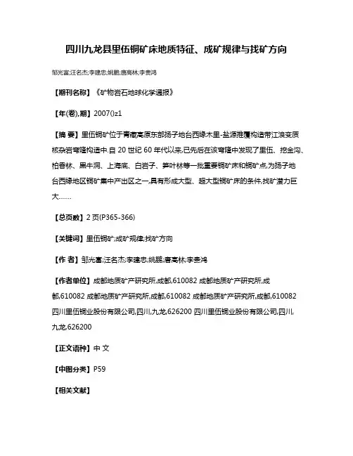 四川九龙县里伍铜矿床地质特征、成矿规律与找矿方向