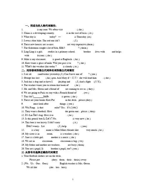 初中英语代词讲解及习题(附答案)