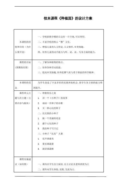 校本课程《种植园》课程设计