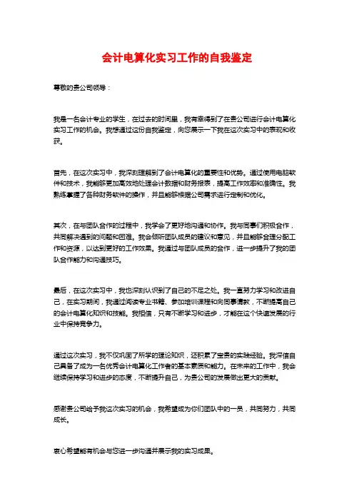 会计电算化实习工作的自我鉴定