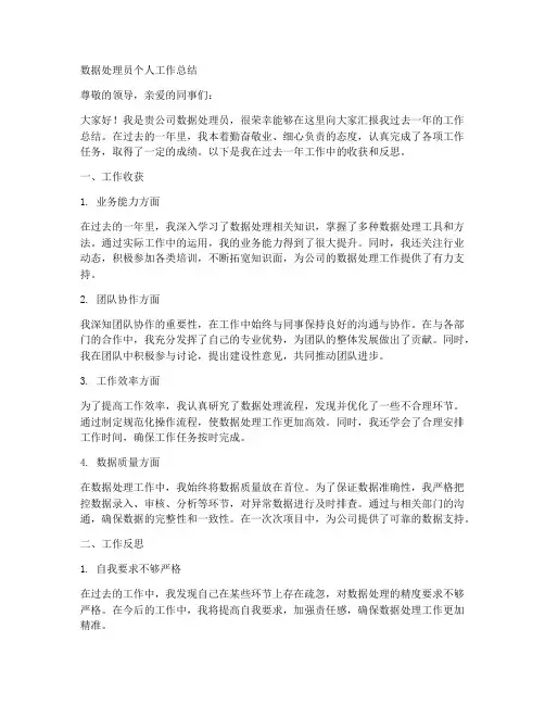 数据处理员个人工作总结