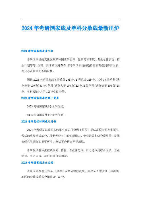 2024年考研国家线及单科分数线最新出炉