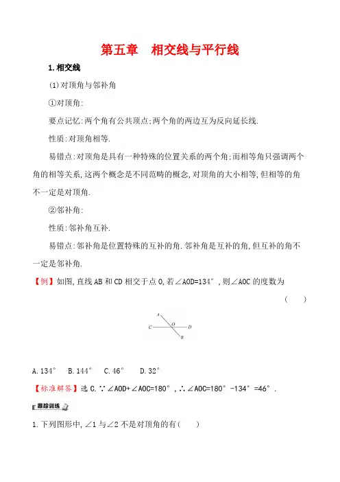 中考数学复习 第五章相交线与平行线(专题复习讲义)