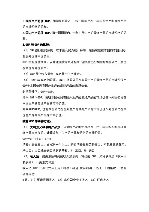 宏观经济学期末重点