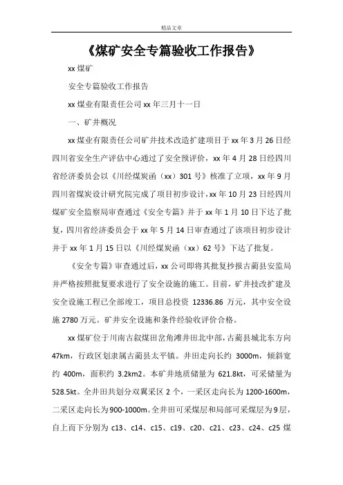 《煤矿安全专篇验收工作报告》