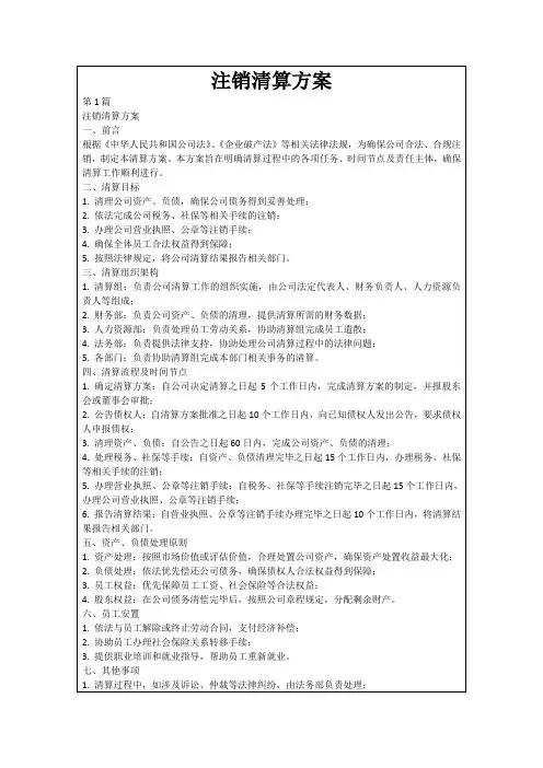 注销清算方案