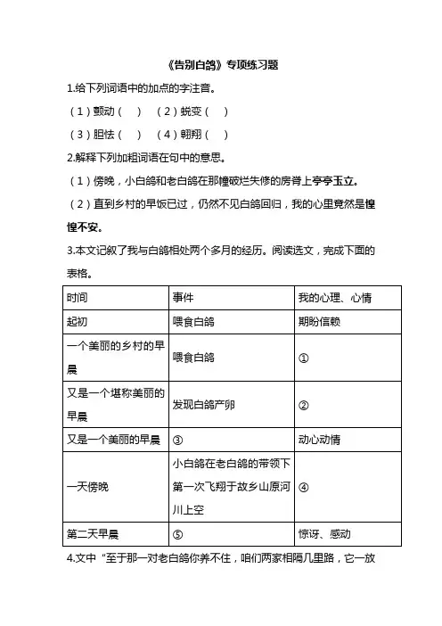 《告别白鸽》专项练习题